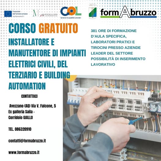 PROGRAMMA GOL FORMABRUZZO: INSTALLATORE E MANUTENTORE DI IMPIANTI ELETTRICI CIVILI, DEL TERZIARIO E DEL BUILDING AUTOMATION