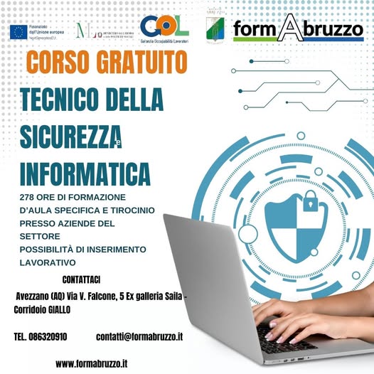 PROGRAMMA GOL FORMABRUZZO: CORSO GRATUITO TECNICO DELLA SICUREZZA INFORMATICA