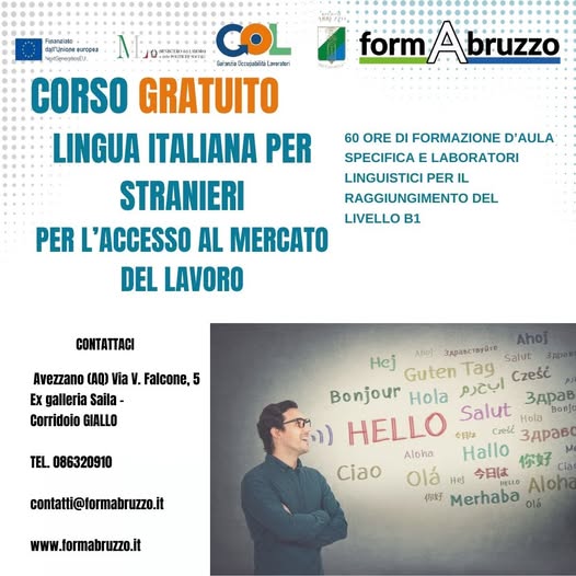 PROGRAMMA GOL DA FORMABRUZZO: CORSI GRATUITI LINGUA ITALIANA PER STRANIERI
