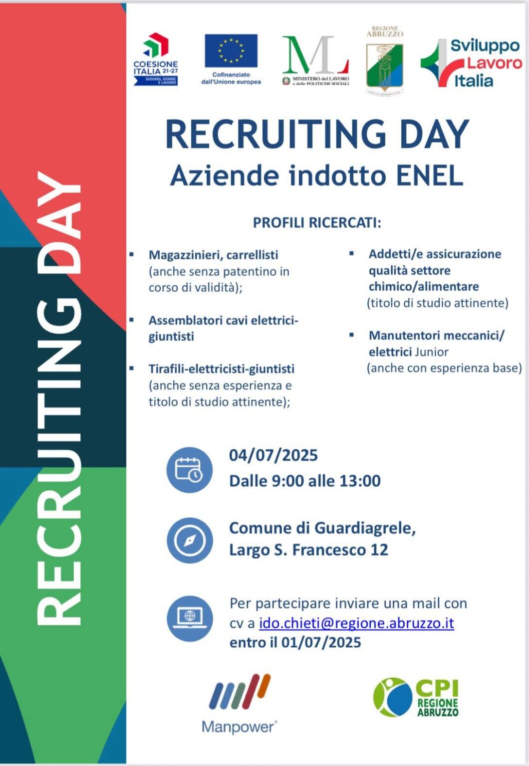 FONTI FIRA: Lavoro, il 4 luglio recruiting day a Guardiagrele
