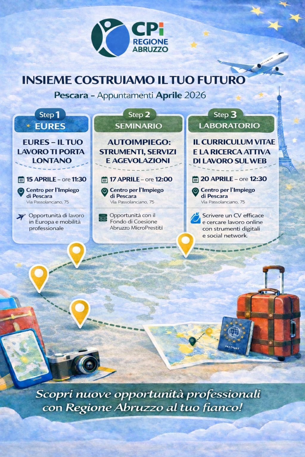 FONTI FIRA:“Insieme costruiamo il tuo futuro”: ecco i prossimi appuntamenti formativi e informativi del CPI di Pescara