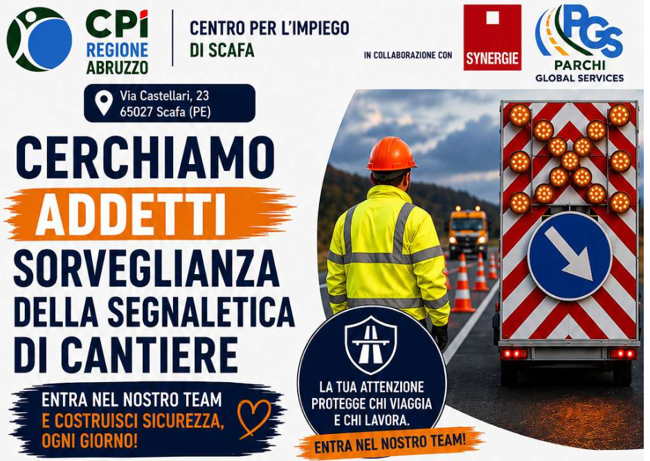 FONTI FIRA: Lavoro: l’11 giugno, al Cpi di Scafa, colloqui per addetti alla sorveglianza segnaletica di cantiere