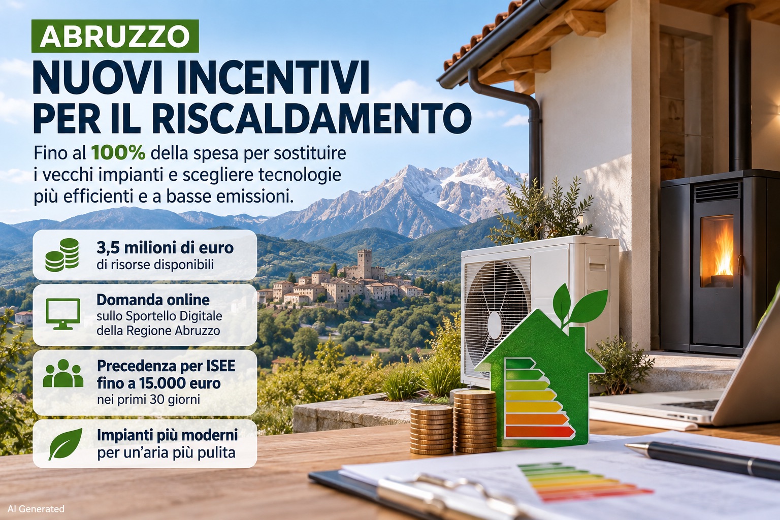 Riscaldamento, nuovi incentivi in Abruzzo: contributi fino al 100% della spesa
